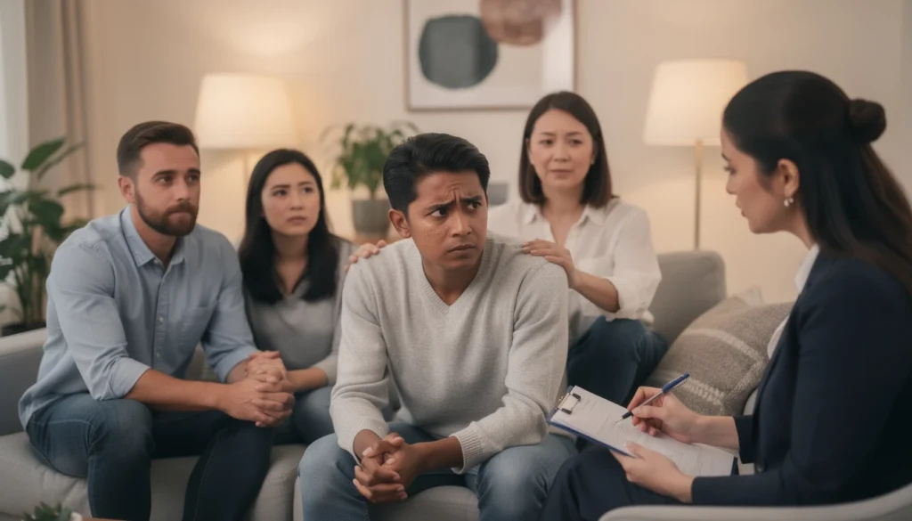 Famille multiculturelle lors d'une évaluation psychologique après un traumatisme